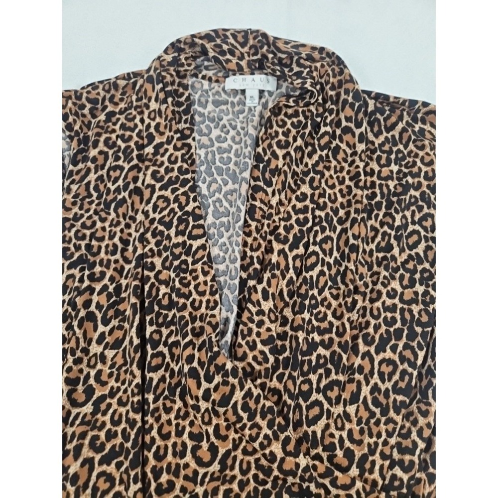 Chaus New York Women's XL Animal Print Sleeveless blouse Brown Black V-Neck